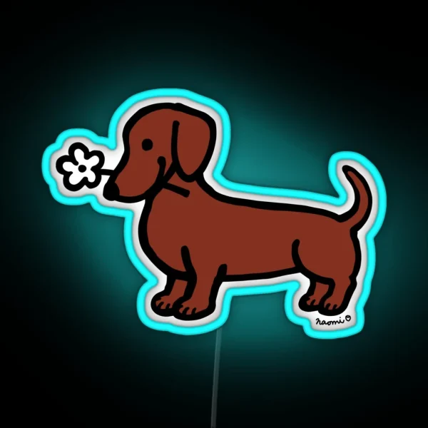 Red Smooth Dachshund Tiny Flower RGB Neon Sign