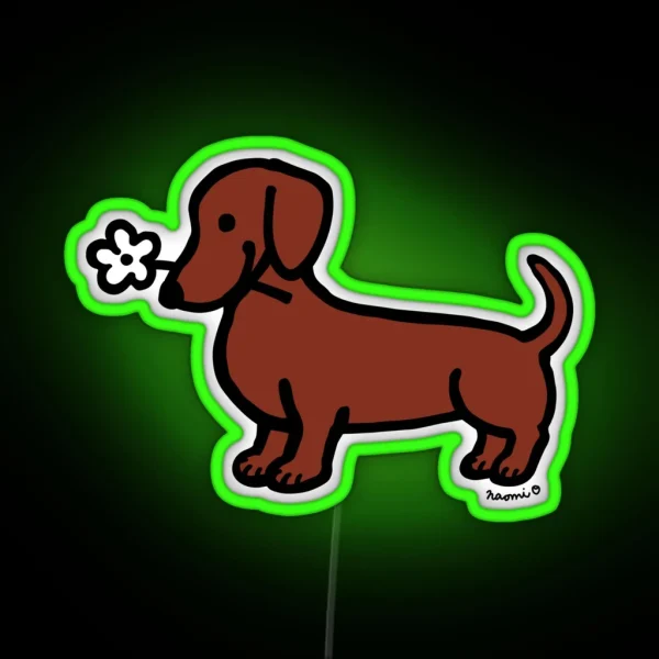 Red Smooth Dachshund Tiny Flower RGB Neon Sign