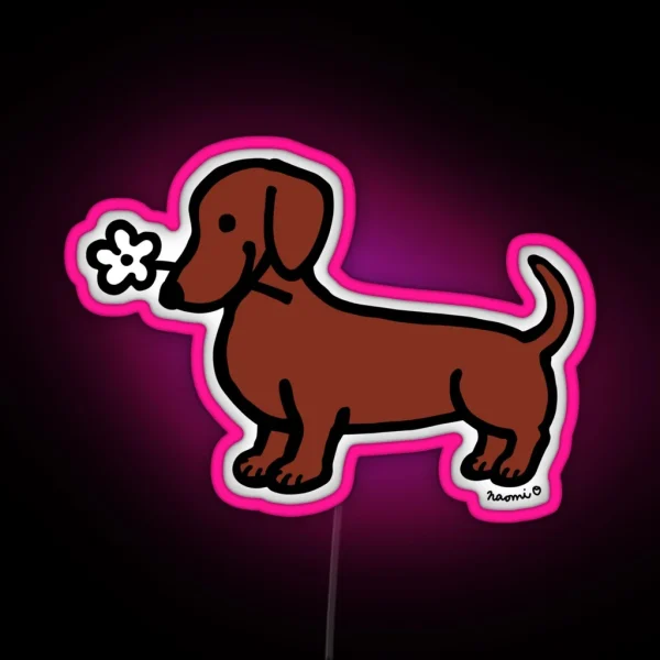 Red Smooth Dachshund Tiny Flower RGB Neon Sign