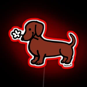 Red Smooth Dachshund Tiny Flower RGB Neon Sign