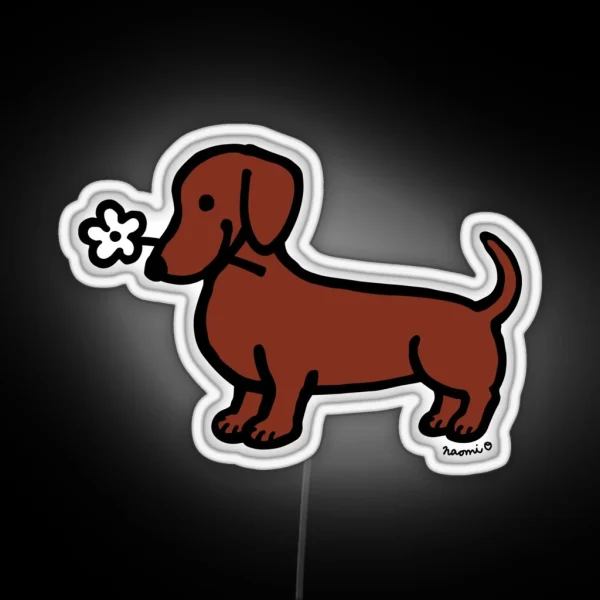 Red Smooth Dachshund Tiny Flower RGB Neon Sign