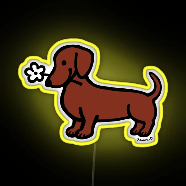 Red Smooth Dachshund Tiny Flower RGB Neon Sign