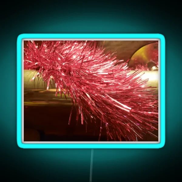 Red Tinsel On Brass Bar RGB Neon Sign
