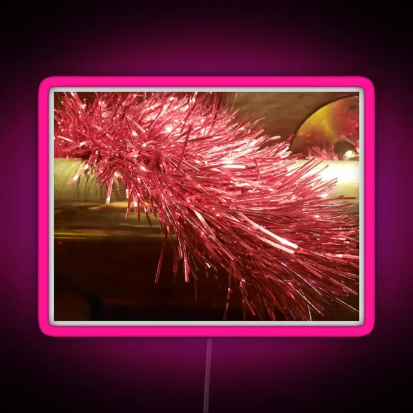 Red Tinsel On Brass Bar RGB Neon Sign