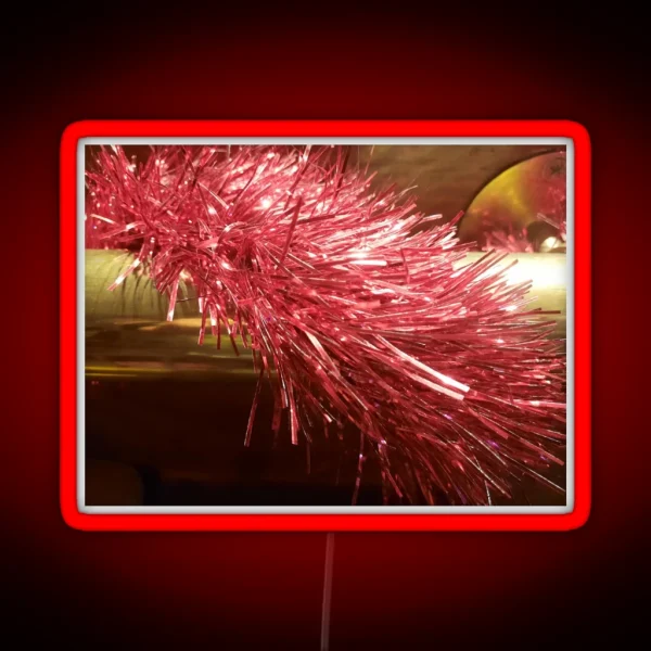 Red Tinsel On Brass Bar RGB Neon Sign