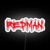 Vibrant red neon sign with customizable RGB color lighting effect.