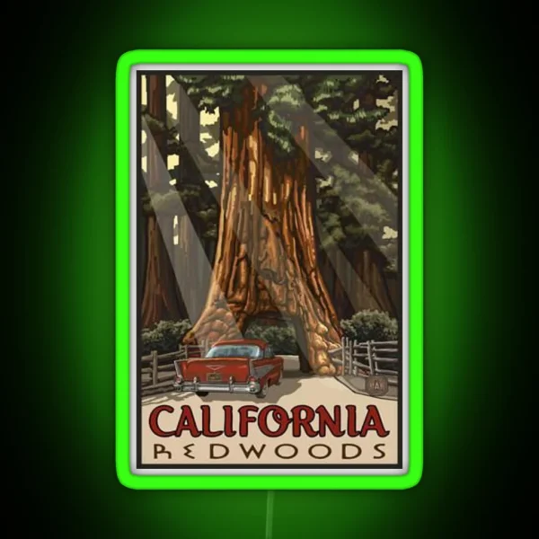 Redwood National Park California Vintage Travel Decal RGB Neon Sign