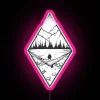 Relaxing digital landscape with vibrant geometric mountains in RGB lighting.