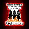 Neon warning sign of witch hunt and societal rebellion