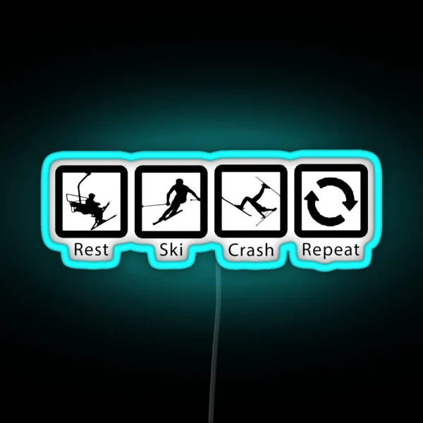 Rest Ski Crash Repeat Black Ski Design RGB Neon Sign