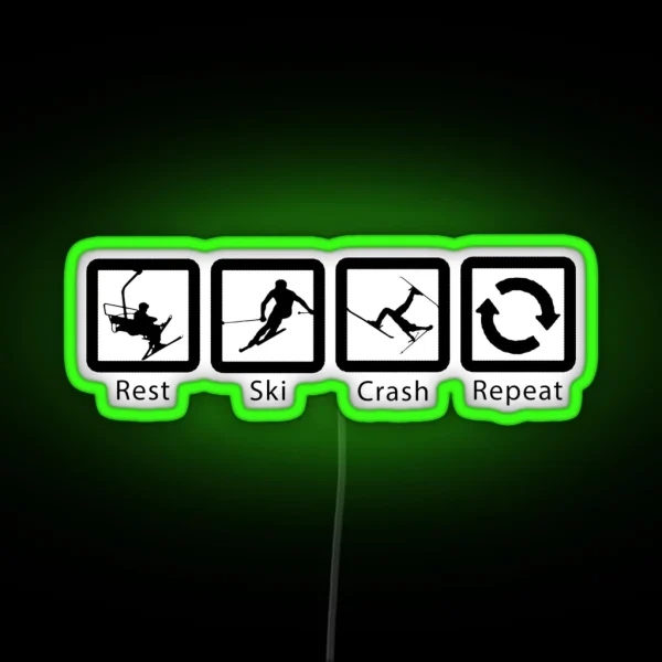 Rest Ski Crash Repeat Black Ski Design RGB Neon Sign