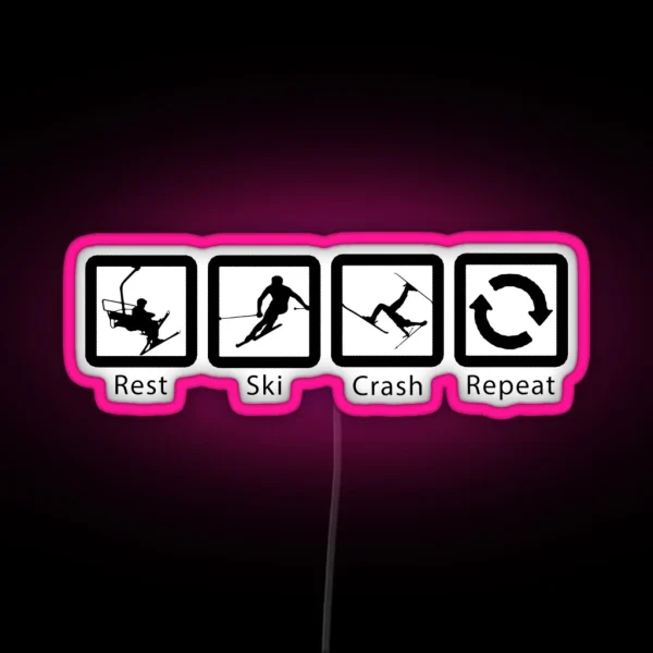 Rest Ski Crash Repeat Black Ski Design RGB Neon Sign