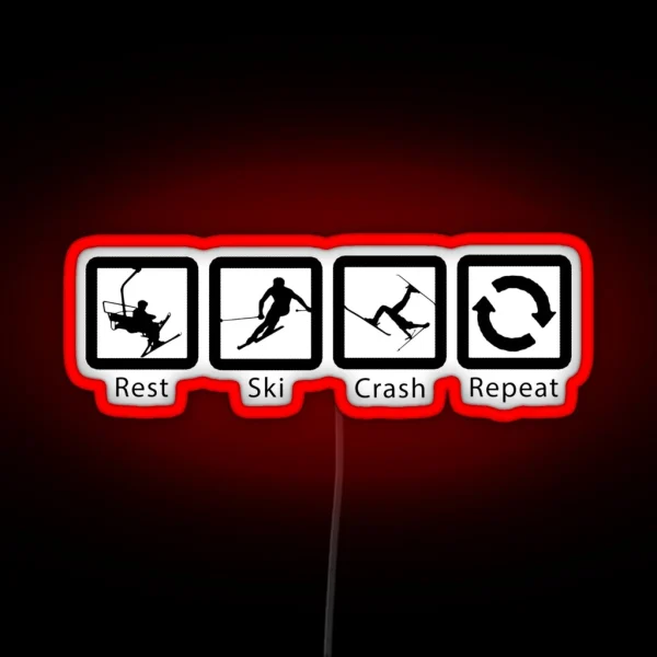 Rest Ski Crash Repeat Black Ski Design RGB Neon Sign