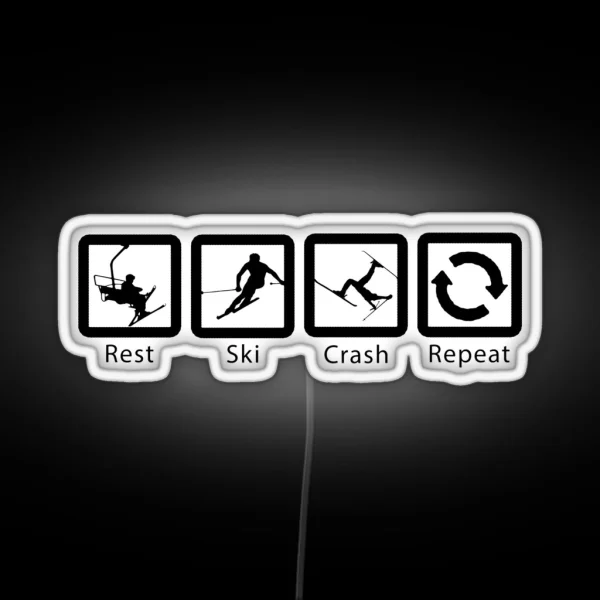 Rest Ski Crash Repeat Black Ski Design RGB Neon Sign