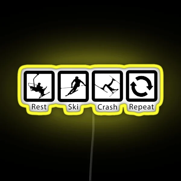 Rest Ski Crash Repeat Black Ski Design RGB Neon Sign