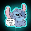 Vibrant RGB neon decoration with cute resting stitch face design