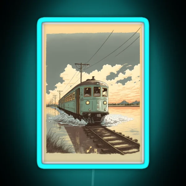 Retro Anime Style Old Japanese Train RGB Neon Sign