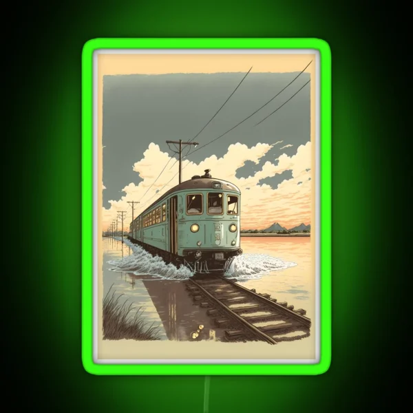 Retro Anime Style Old Japanese Train RGB Neon Sign