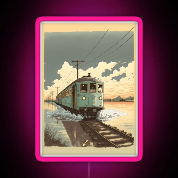 Retro Anime Style Old Japanese Train RGB Neon Sign