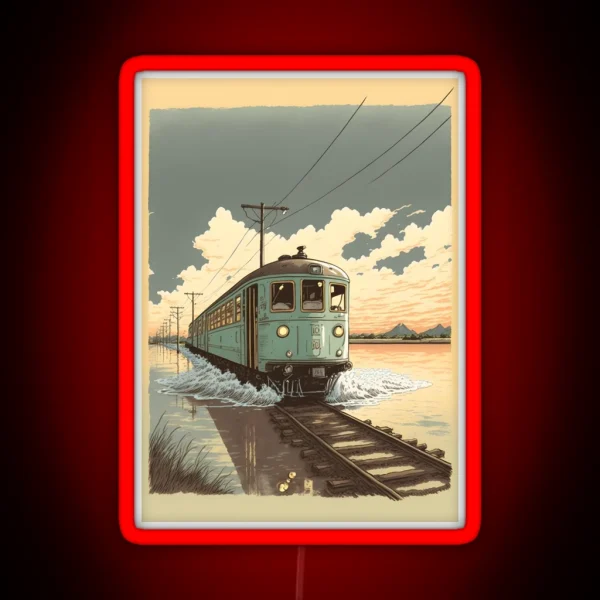 Retro Anime Style Old Japanese Train RGB Neon Sign