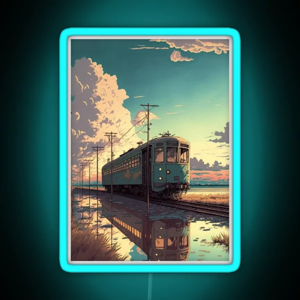Retro Anime Style Old Japanese Train RGB Neon Sign