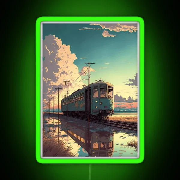 Retro Anime Style Old Japanese Train RGB Neon Sign