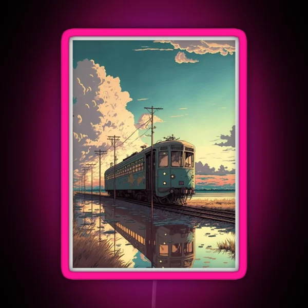 Retro Anime Style Old Japanese Train RGB Neon Sign