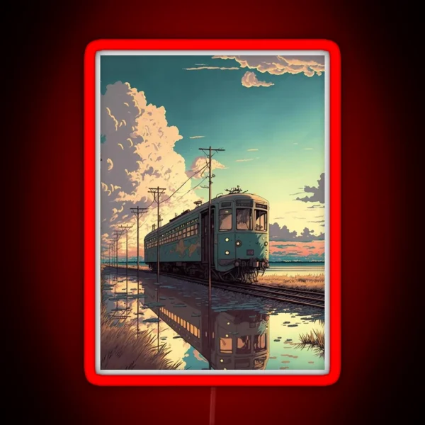 Retro Anime Style Old Japanese Train RGB Neon Sign