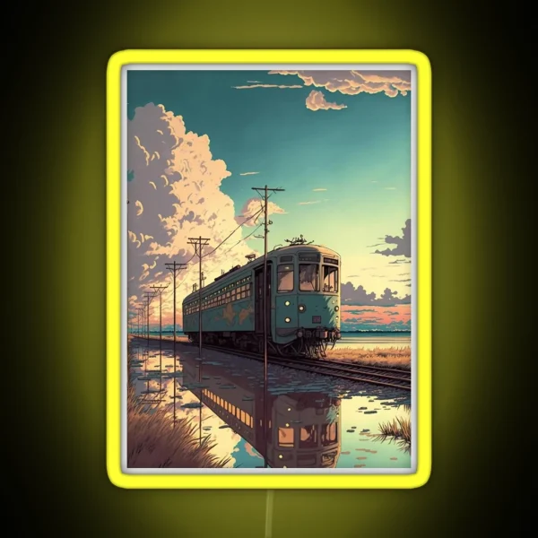 Retro Anime Style Old Japanese Train RGB Neon Sign