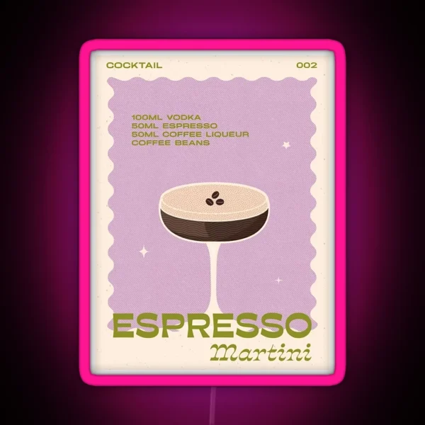 Retro Cocktail Espresso Martini Unframed RGB Neon Sign