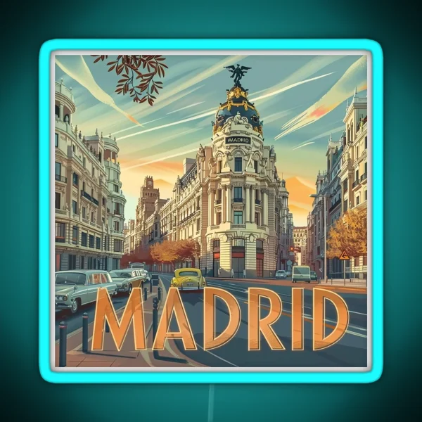 Retro Madrid Illustration RGB Neon Sign
