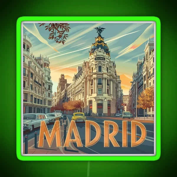 Retro Madrid Illustration RGB Neon Sign