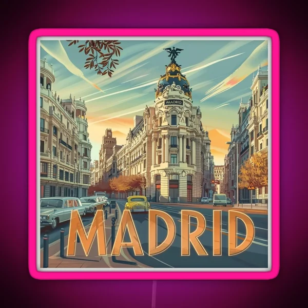 Retro Madrid Illustration RGB Neon Sign