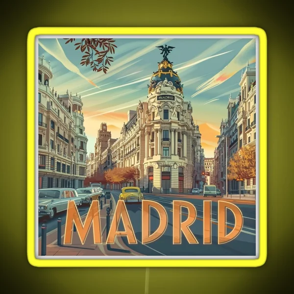 Retro Madrid Illustration RGB Neon Sign