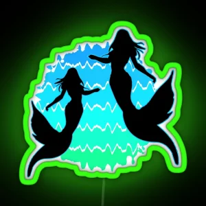 Retro Mermaids Sunset Mermaid Silhouettes Siren Art Mermaidcore 5 Of 6 RGB Neon Sign