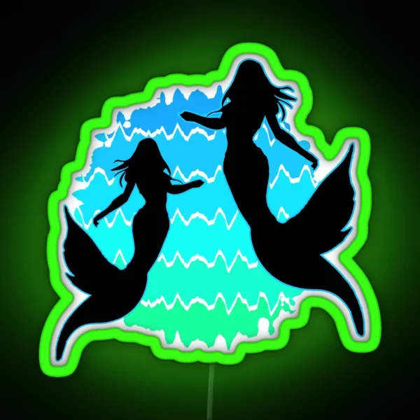 Retro Mermaids Sunset Mermaid Silhouettes Siren Art RGB Neon Sign