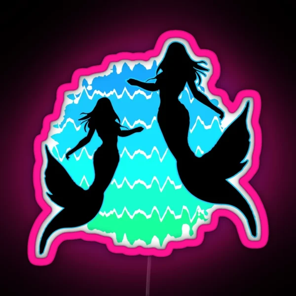 Retro Mermaids Sunset Mermaid Silhouettes Siren Art RGB Neon Sign