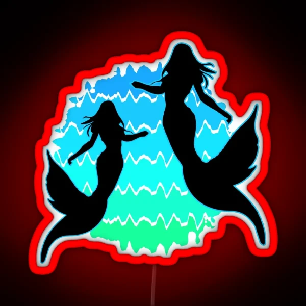 Retro Mermaids Sunset Mermaid Silhouettes Siren Art RGB Neon Sign