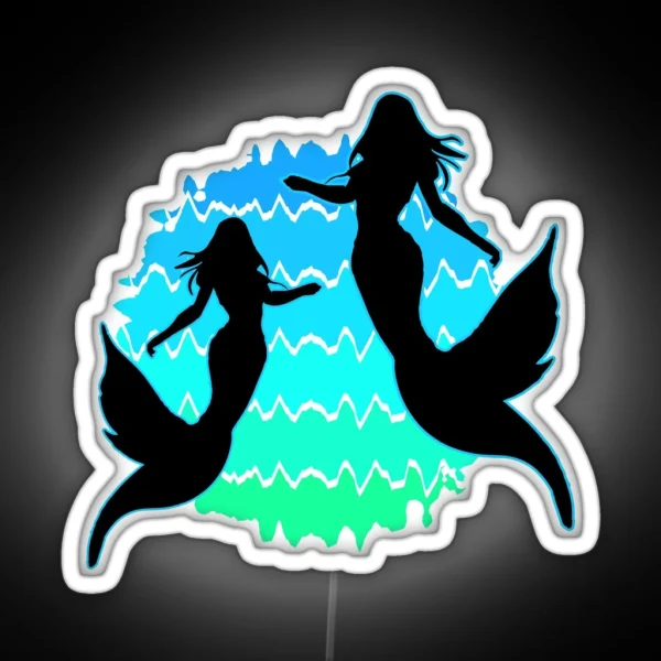Retro Mermaids Sunset Mermaid Silhouettes Siren Art RGB Neon Sign