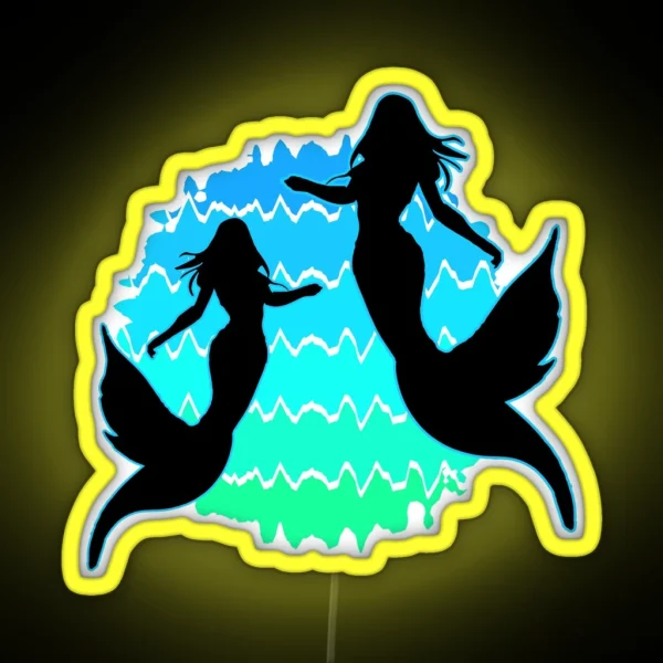 Retro Mermaids Sunset Mermaid Silhouettes Siren Art RGB Neon Sign