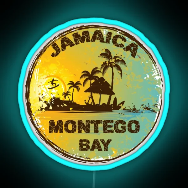 Retro Montego Bay Jamaica Art Design RGB Neon Sign