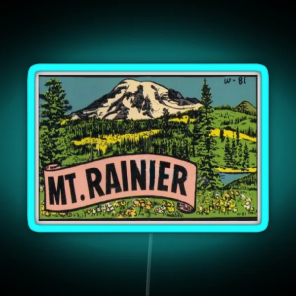 Retro Mount Rainier Vintage Travel Decal Washington USA RGB Neon Sign