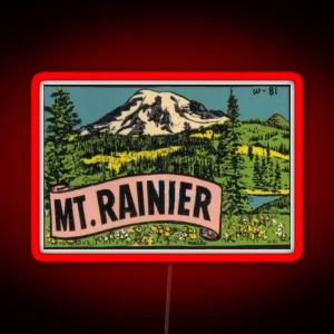 Retro Mount Rainier Vintage Travel Decal Washington USA RGB Neon Sign