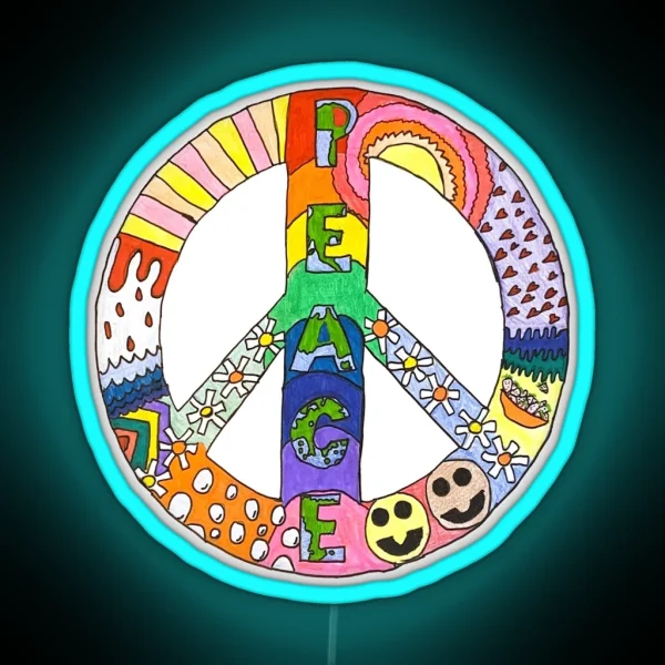Retro Peace Sign RGB Neon Sign