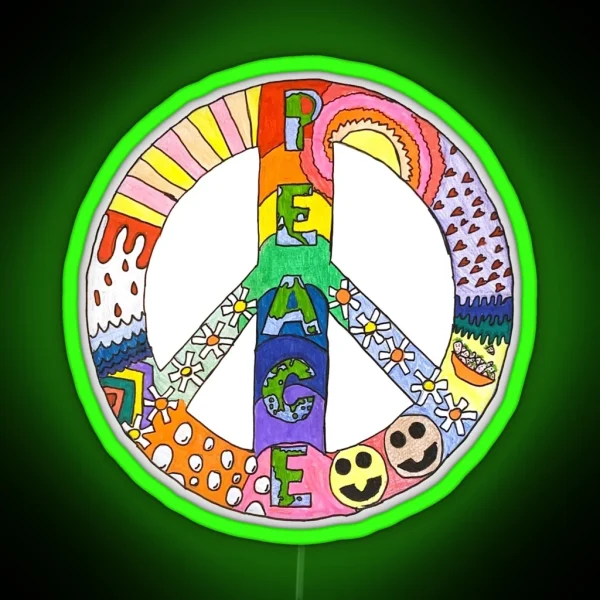 Retro Peace Sign RGB Neon Sign