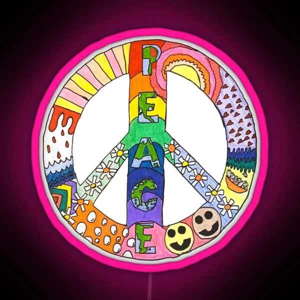 Retro Peace Sign RGB Neon Sign
