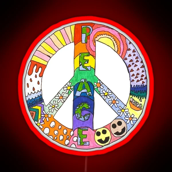 Retro Peace Sign RGB Neon Sign