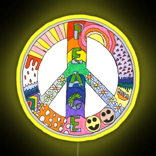 Retro Peace Sign RGB Neon Sign