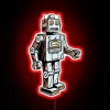 Vintage robot silhouette in colorful RGB neon glow effect design