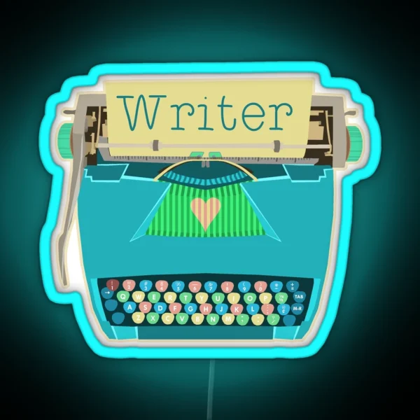Retro Typewriter For Writers Mid Century Modern Aqua RGB Neon Sign